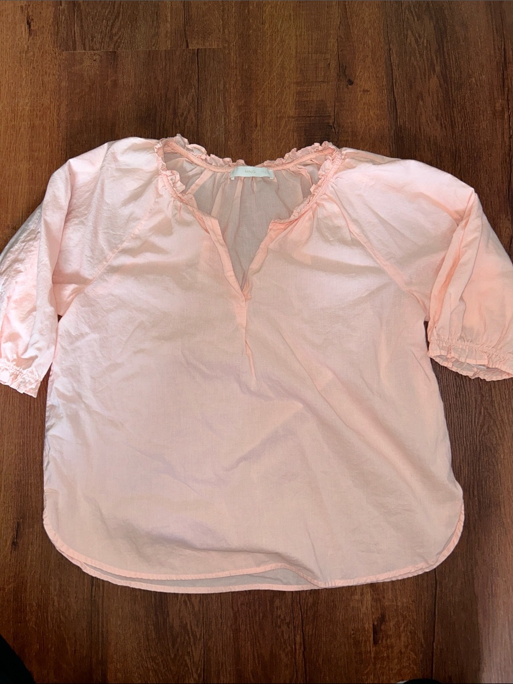 Mango Light Pink Lightweight Peasant Blouse 100% Cotton - Women's Size Medium